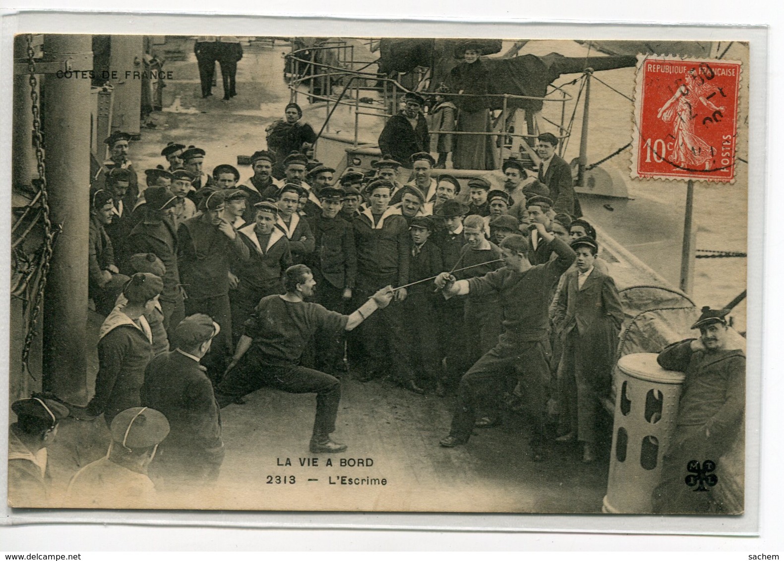 ESCRIME L Marins Sur Le Pont Du Bateau Une Joute La Vie à Bord No 2313  écrite De Brest En 1909   D07 2019 - Escrime