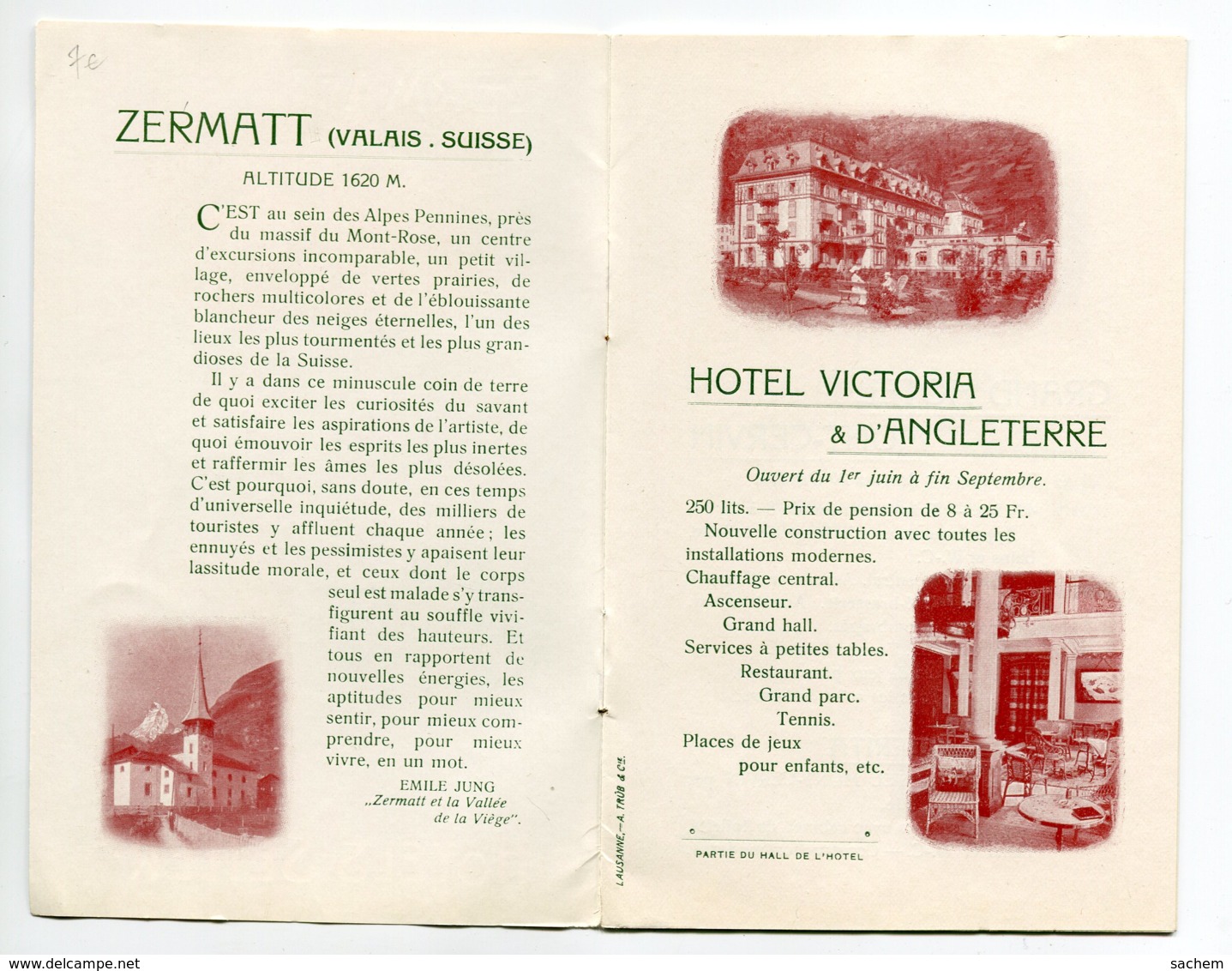 SUISSE ZERMAT Livret 12 Pages Sur Les HOTELS De La Ville 1910      D07 2019 - Autres & Non Classés