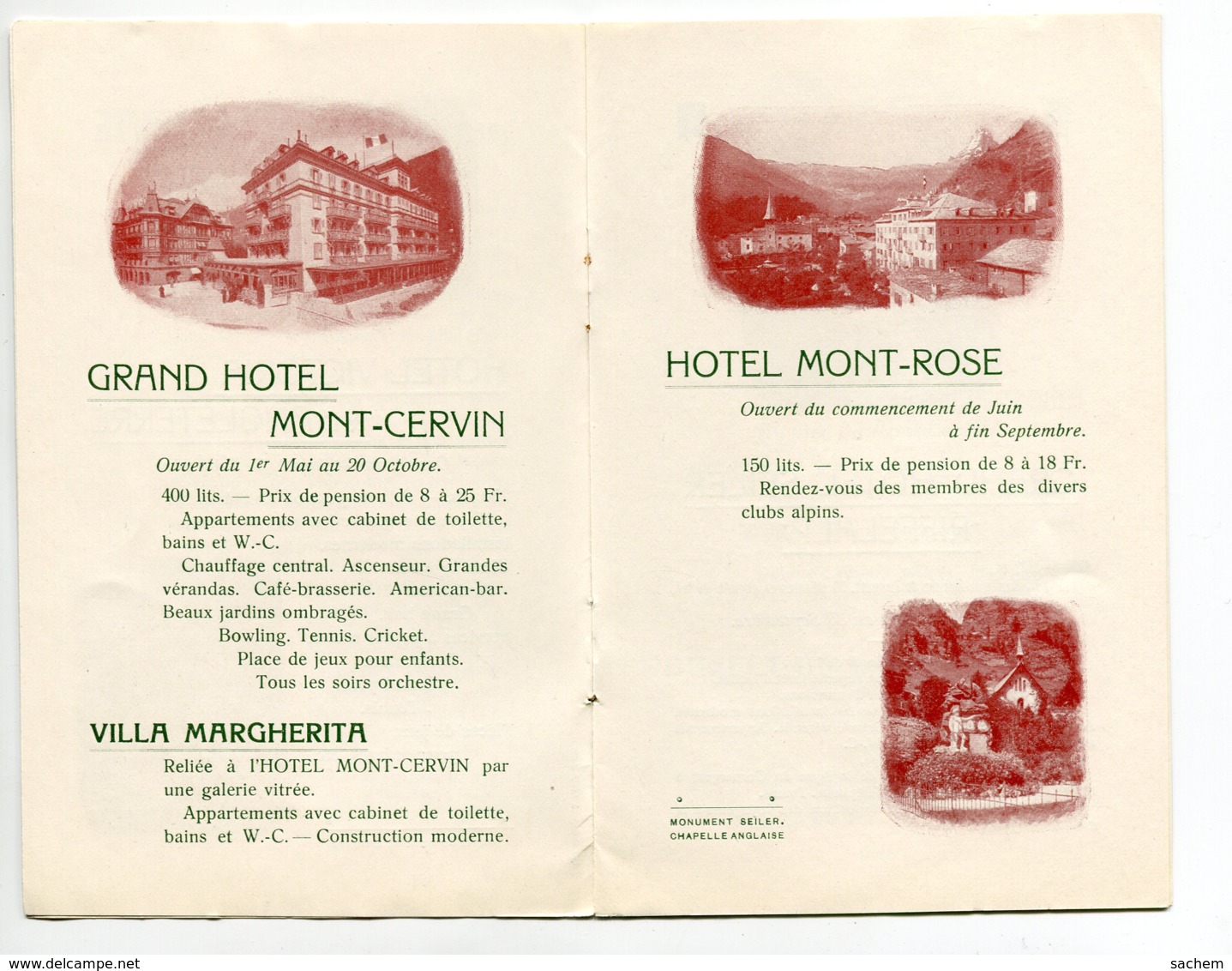 SUISSE ZERMAT Livret 12 Pages Sur Les HOTELS De La Ville 1910      D07 2019 - Autres & Non Classés