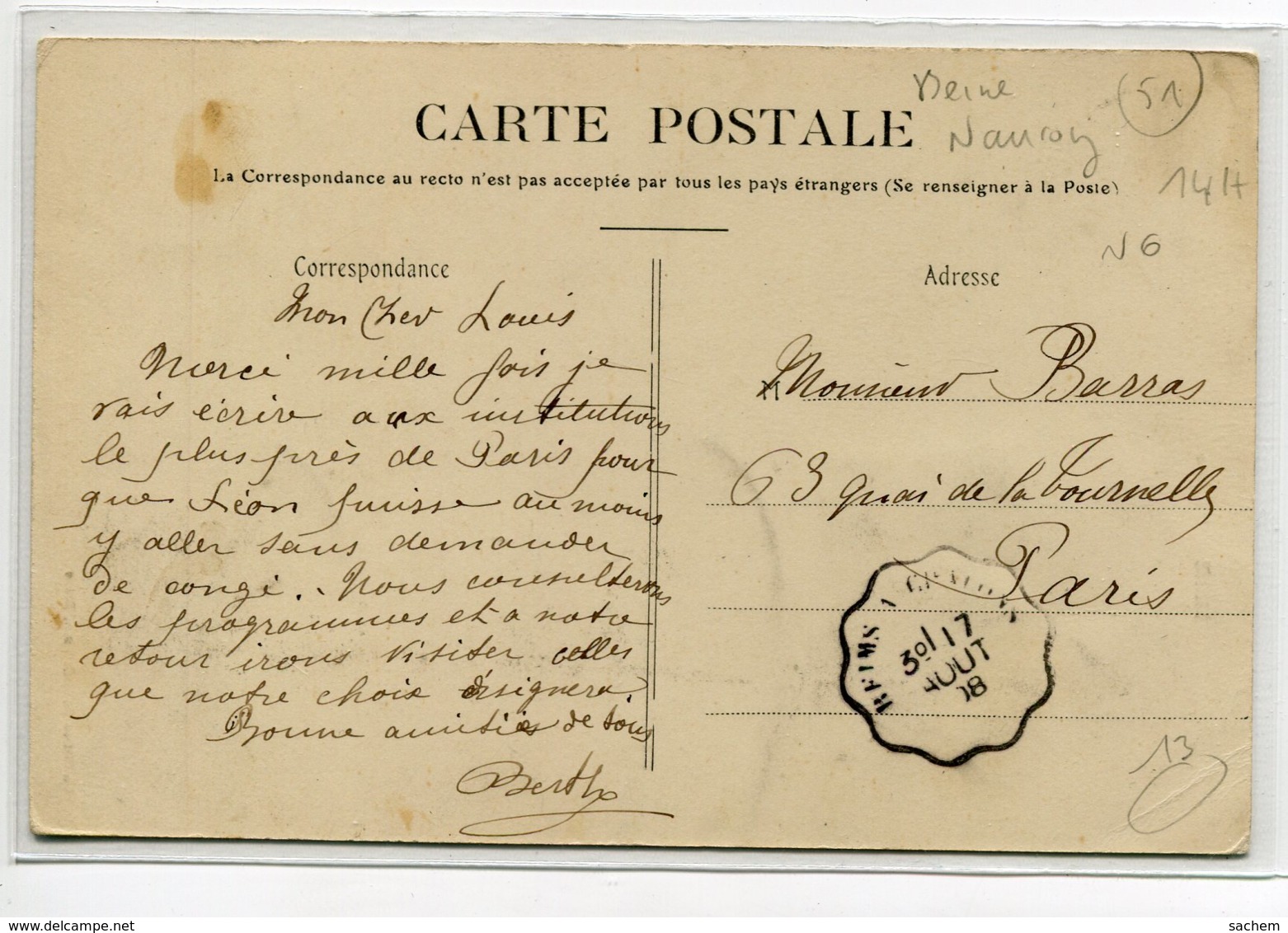 51 BEINE NAUROY Attelage Cariole Ane Petits Ecoliers Pace De L'Eglise 1908 écrite Timb  D07 2019 - Autres & Non Classés