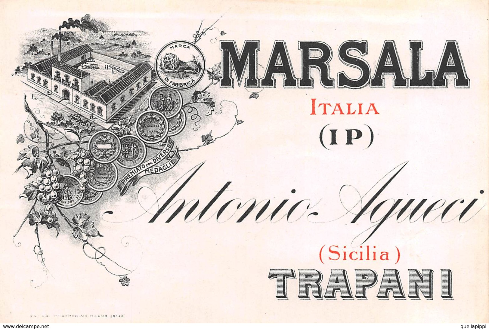 D9271 "  MARSALA  - ANTONIO AGUECI - ITALIA (IP)".  ETICHETTA ORIG. - Other & Unclassified