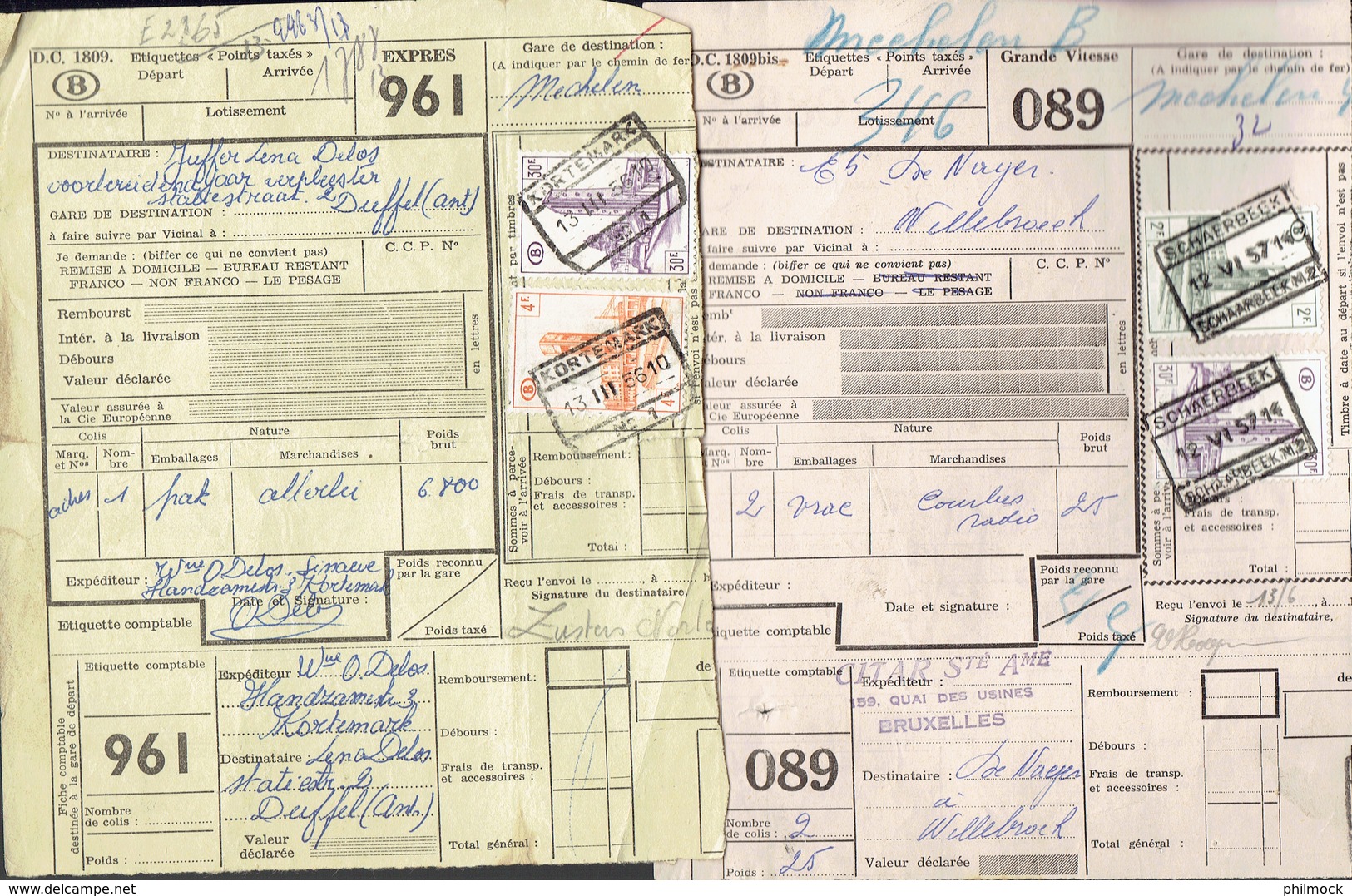 P-258 - Documents CF - Grande Vitesse - Expres - Oblitérations Différentes De 1957 - Other & Unclassified