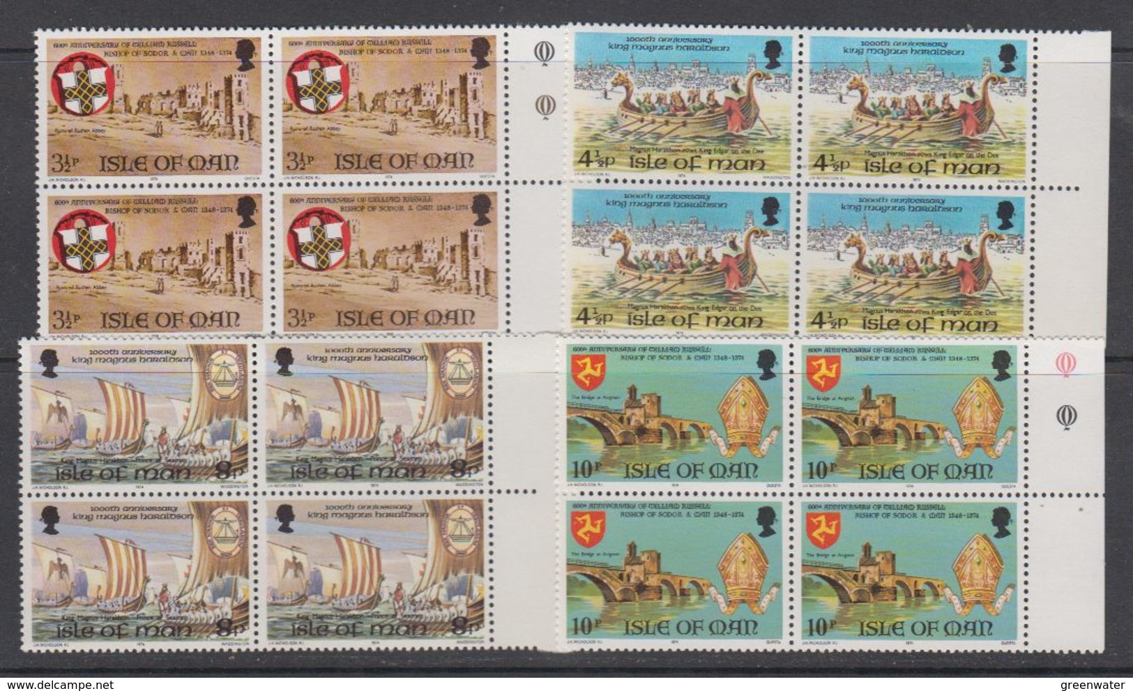 Isle Of Man 1974 Historical Anniversairies 4v Bl Of 4 ** Mnh (42529A) - Man (Eiland)