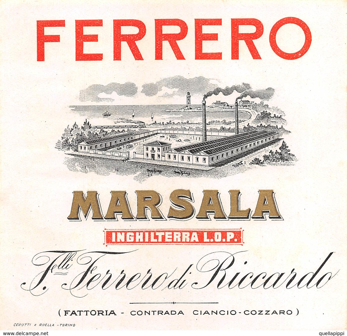 D9273 "  FERRERO - MARSALA  INGHILTERRA L.O.P.- F.LLI FERRERO DI RICCARDO".  ETICHETTA ORIG. - Other & Unclassified