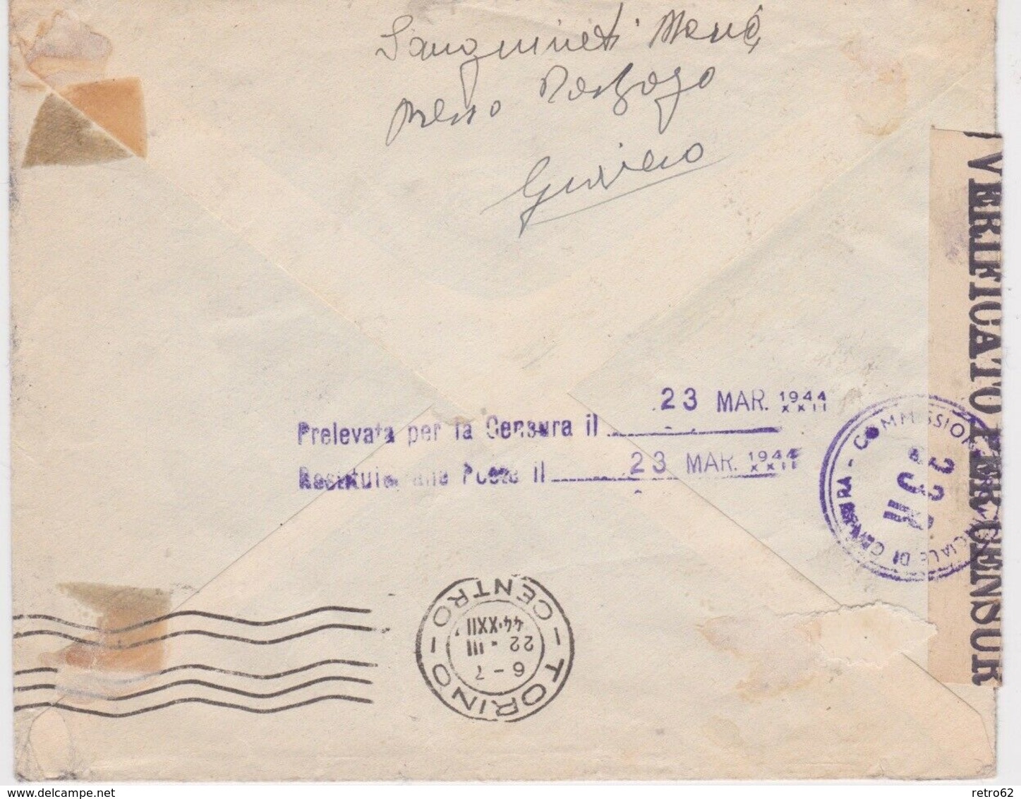 Italian Social Republic-1944 Censored Postage Paid 50c Giaveno Cover To Turin - Marcophilie