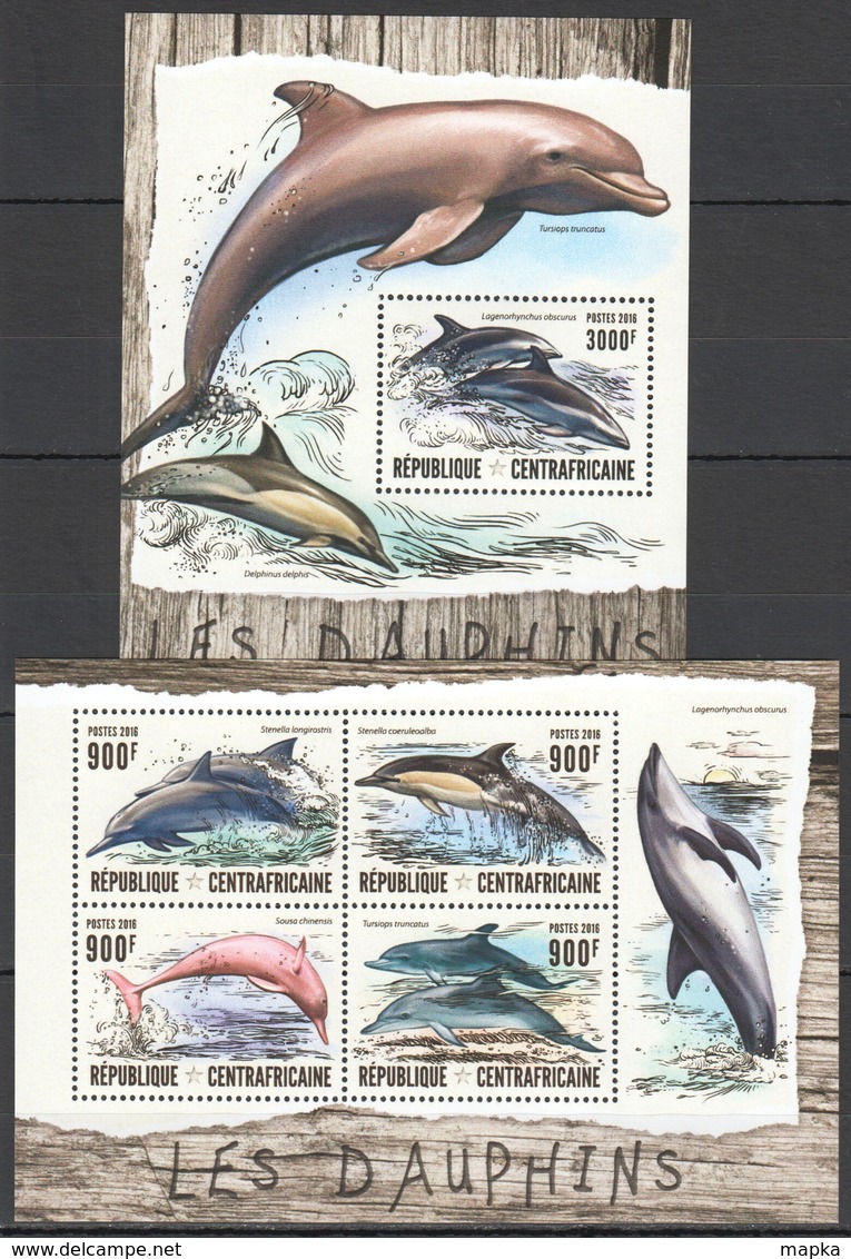 TT1354 2016 CENTRAL AFRICA FAUNA MARINE LIFE DOLPHINS LES DAUPHINS KB+BL MNH - Dauphins