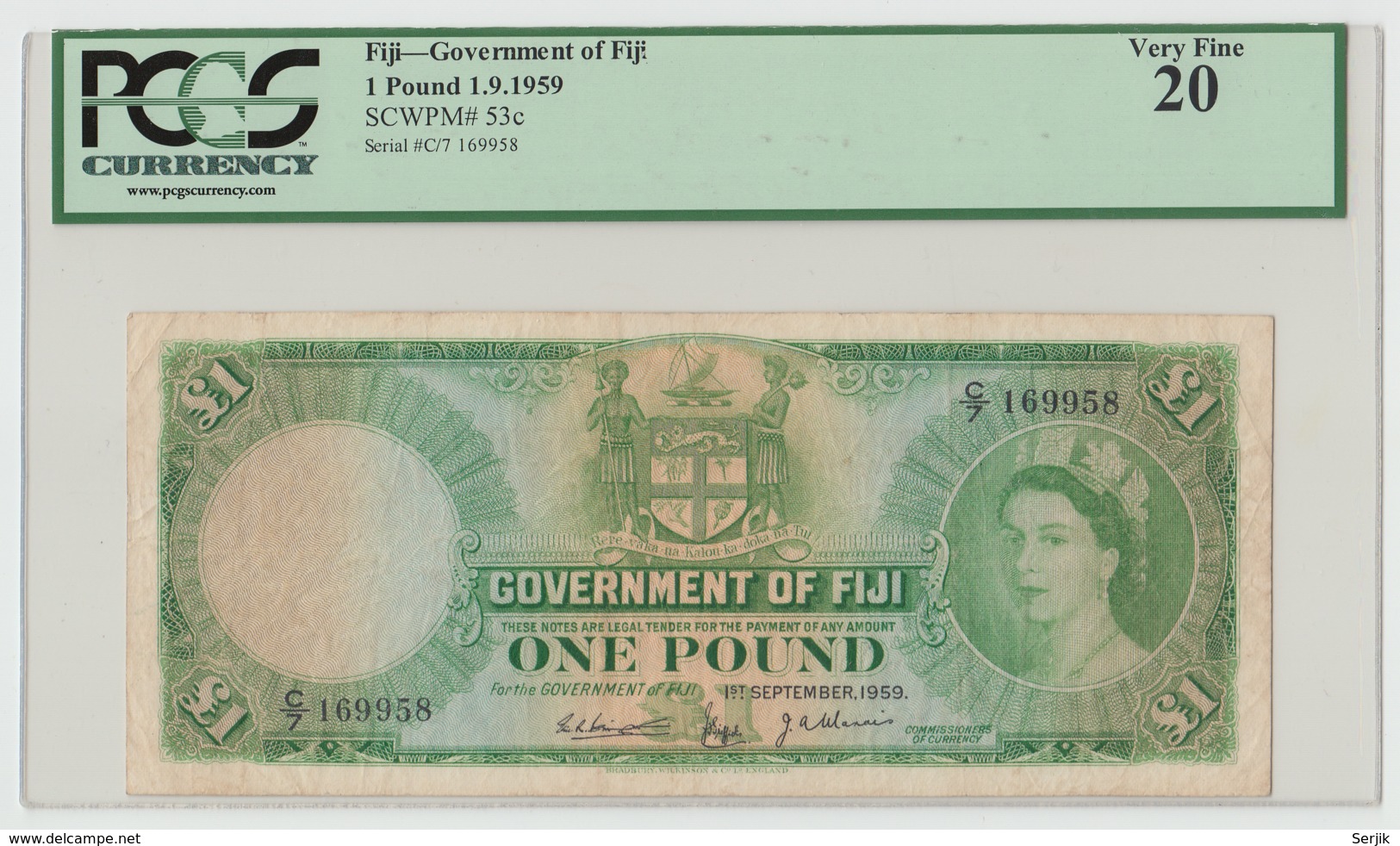 Fiji 1 Pound 1959 VF PCGS 20 Pick 53c - Fiji