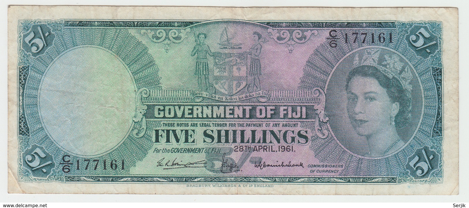 Fiji 5 Shillings 1962 VF Pick 51b 51 B - Fiji