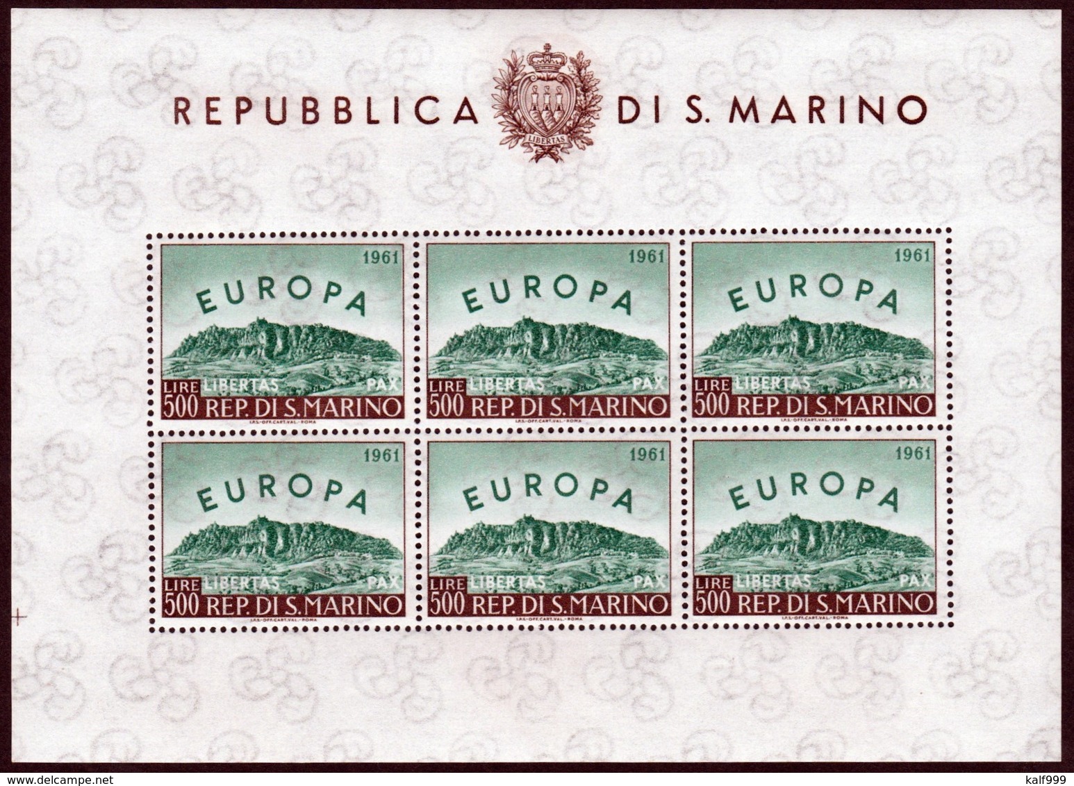 ~~~ San Marino 1961 - Europa CEPT Minisheet Kleinbogen  - Mi. 700 KB ** MNH - CV 280 Euro   ~~~ - Blokken & Velletjes