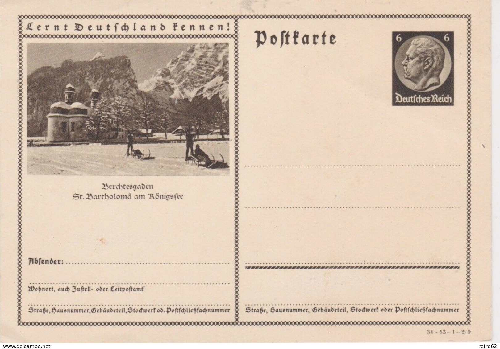 Germany-1934 Unused 6Pf Dark Brown "Tourist Series" PS Postcard Cover H&G 236 - Lettres & Documents