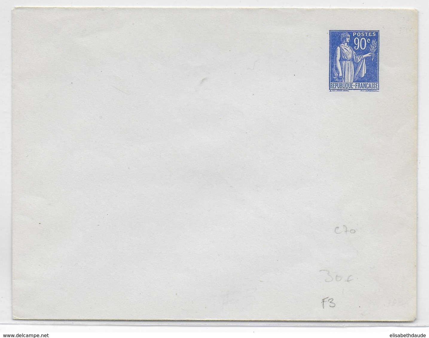 1939 - PAIX - ENVELOPPE ENTIER POSTAL STORCH F3 - COTE = 70 EURO - Enveloppes Types Et TSC (avant 1995)