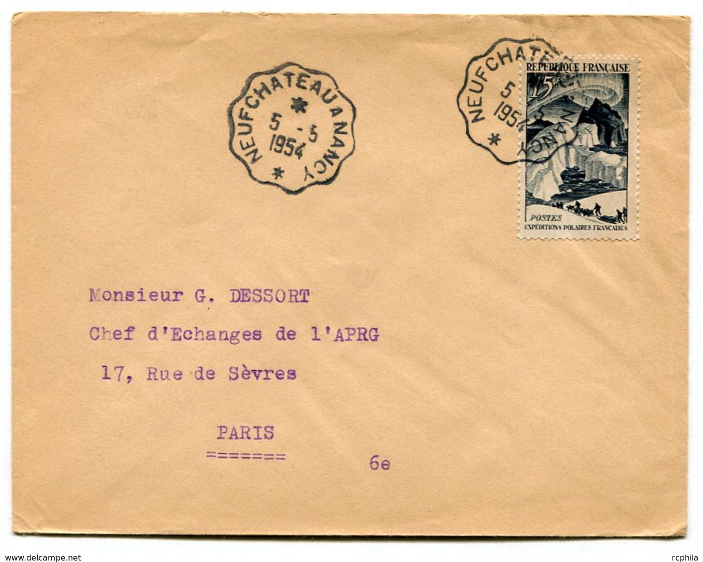RC 12638 FRANCE 1954 CONVOYEUR NEUFCHATEAU A NANCY SUR N° 829 EXPÉDITIONS POLAIRES SEUL SUR LETTRE TB - Railway Post