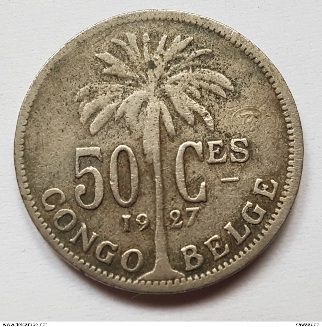 PIECE CONGO BELGE - COLONIE AFRIQUE - 50 CENTIMES - 1927 - ALBERT ROI DES BELGES - PALMIER - Autres & Non Classés