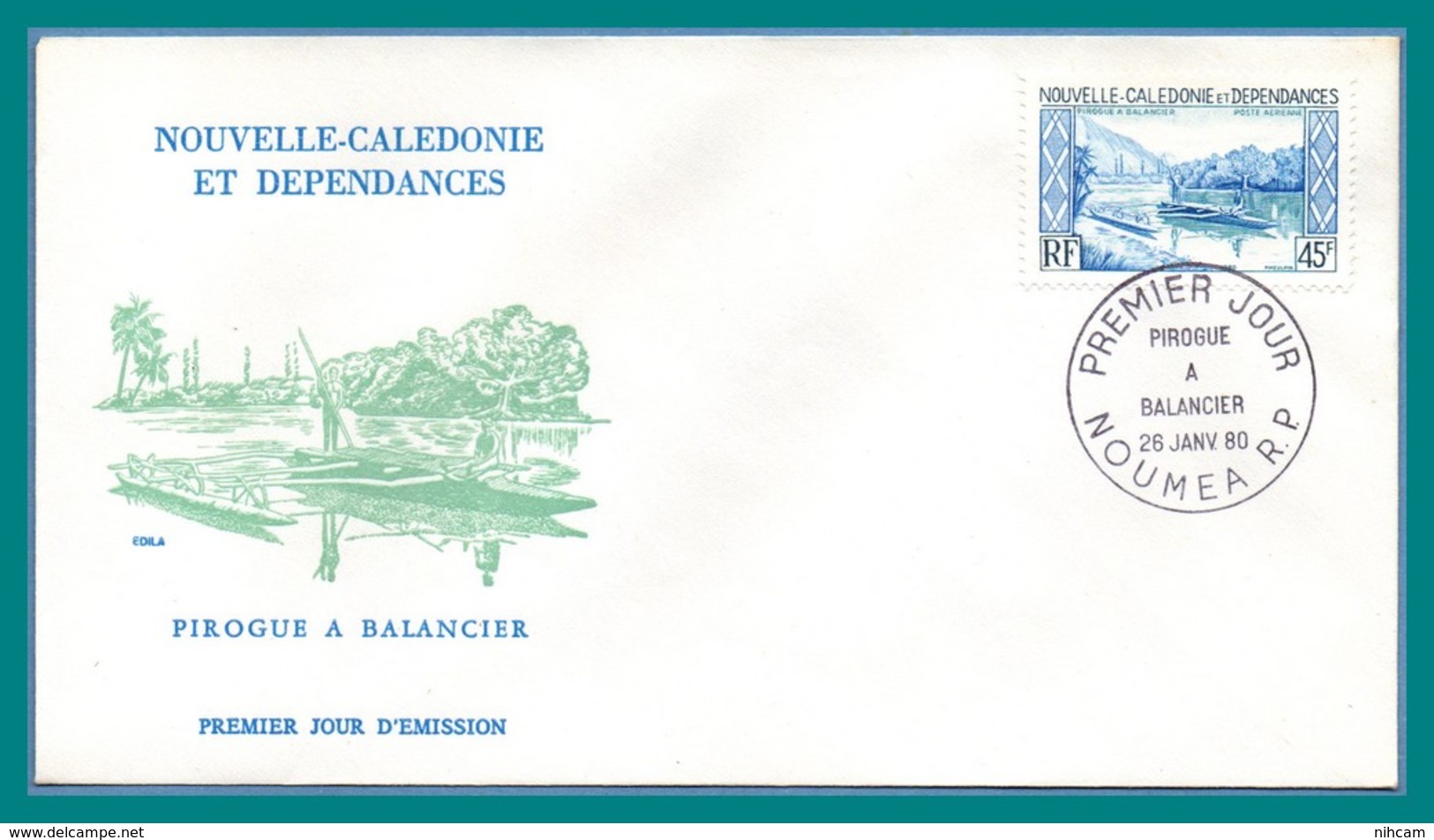 Nouvelle Calédonie FDC N° PA 200 Pirogue à Balancier 1980  New Calédonia (TB TP Taille Douce Pheulpin) - FDC