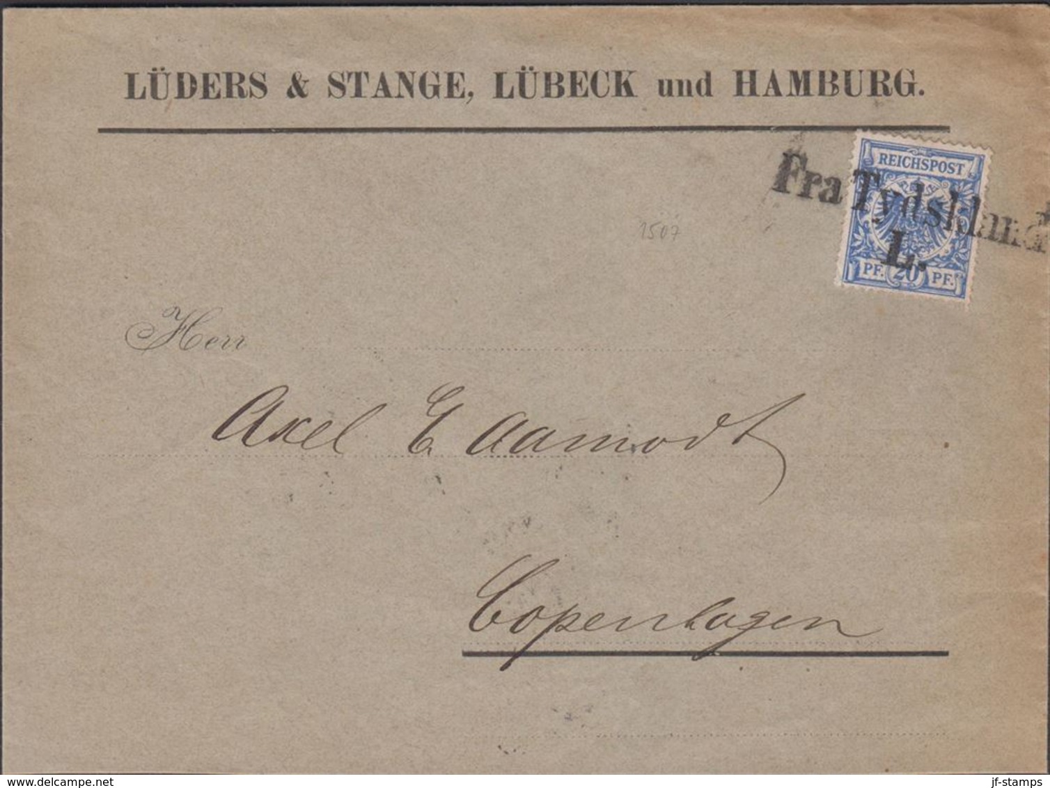 1900. 20 Pf. REICHSADLER  Fra Tydskland L. To Copenhagen KJØBENHAVN K. 0 OMB. 22.4.00... () - JF306161 - Briefe U. Dokumente