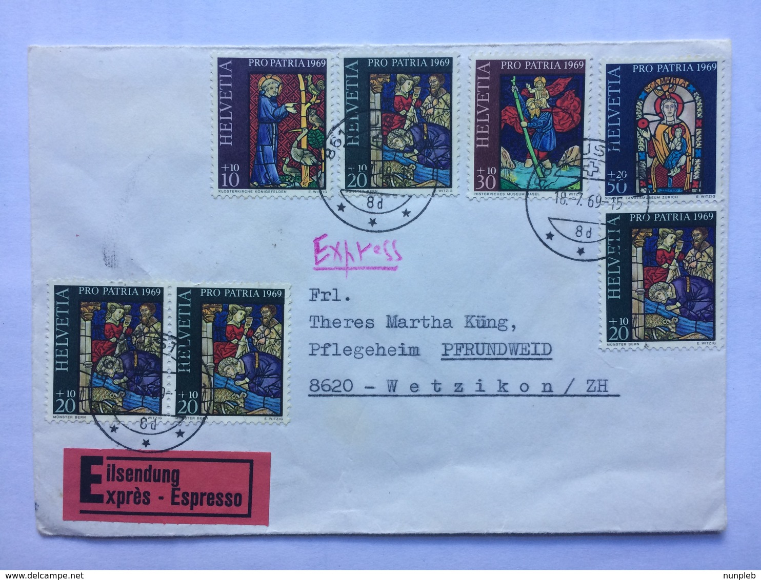 SWITZERLAND 1969 Cover Uster To Wetzikon Express Tied With Pro Patria Stamps - Covers & Documents