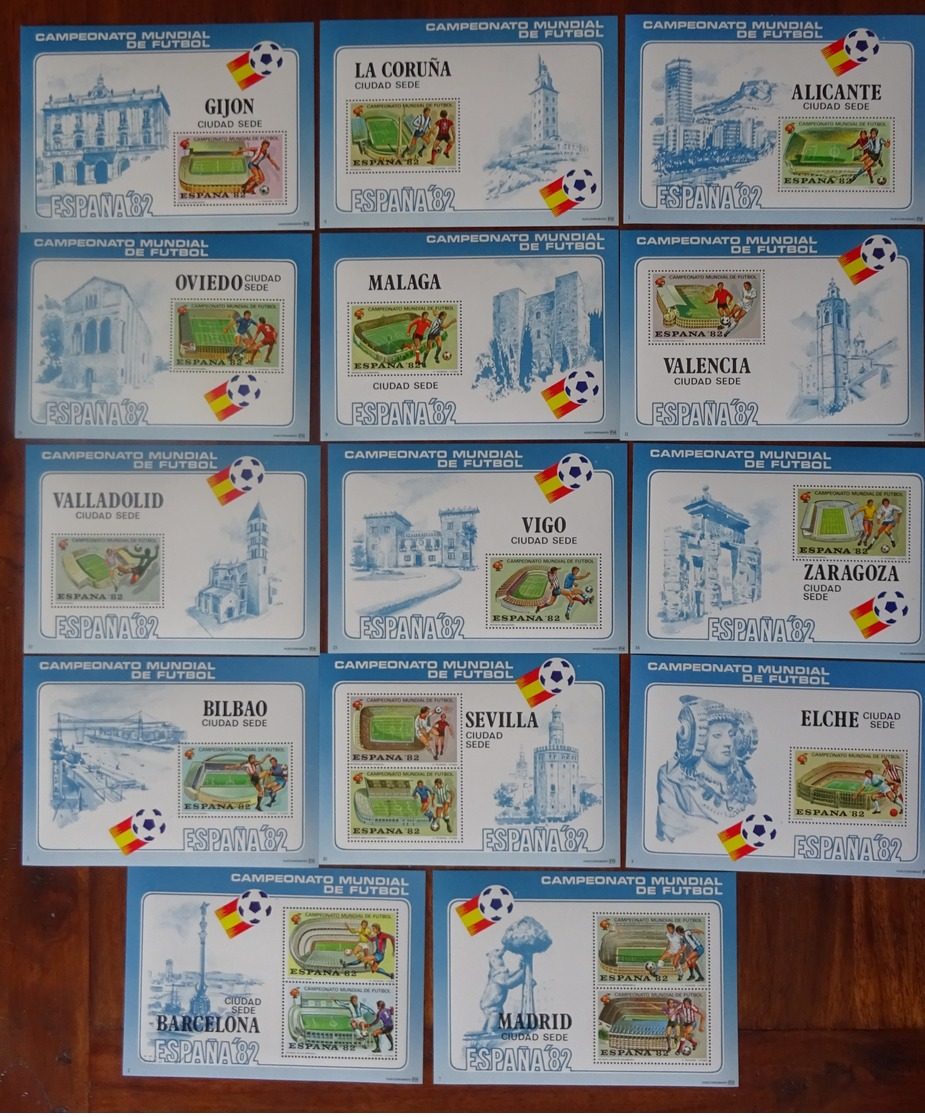 #CAJ-4#  14 CINDERELLA SHEETS OF MUNDIAL 82 SPAIN. MNH**. SOCCER, FOOTBALL. THE 14 TOWNS. - 1982 – Espagne