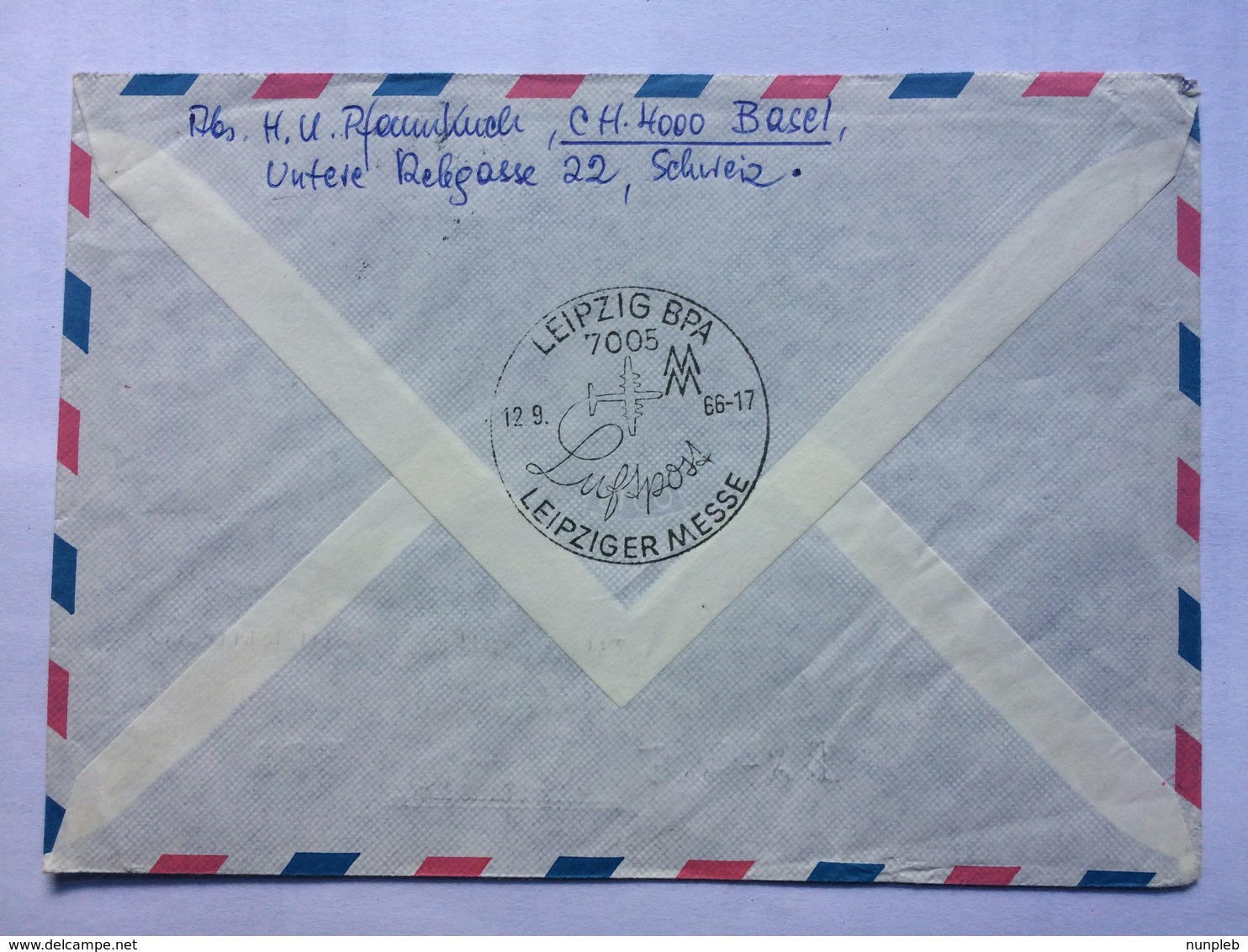 SWITZERLAND 1966 Air Mail Cover Basil To Leipzig Returned With Retour Cachet, Leipziger Sonderflugverkehr Cachet - Covers & Documents