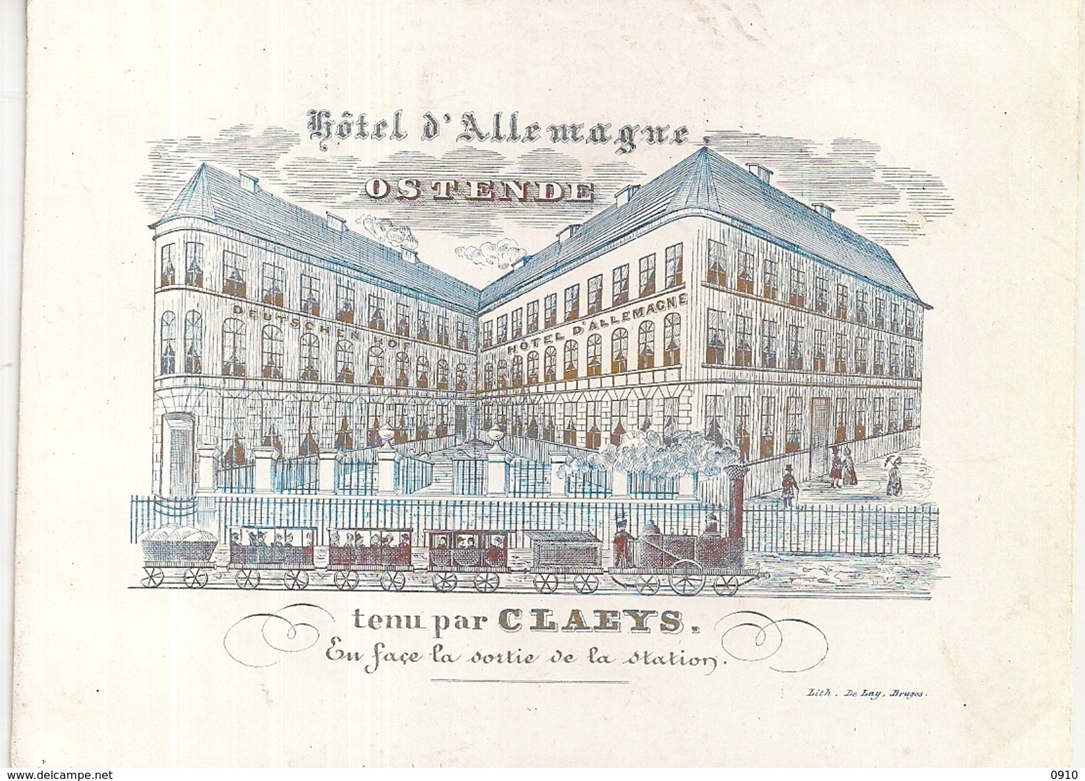 OOSTENDE-OSTENDE "HOTEL ALLEMAGNE-CLAEYS"LITH.DE LAY-137/105MM - Cartes Porcelaine