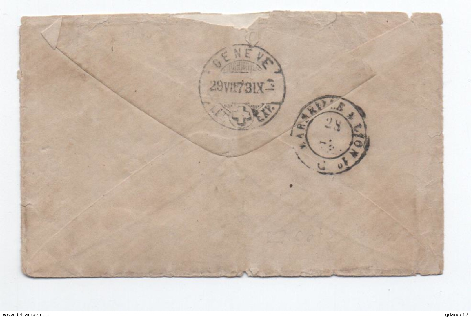 1873 - ENVELOPPE Avec TYPE 16 De VILLEFRANCHE SUR MER (ALPES MARITIMES) & GC 4244 Pour GENEVE (SUISSE) - 1849-1876: Classic Period