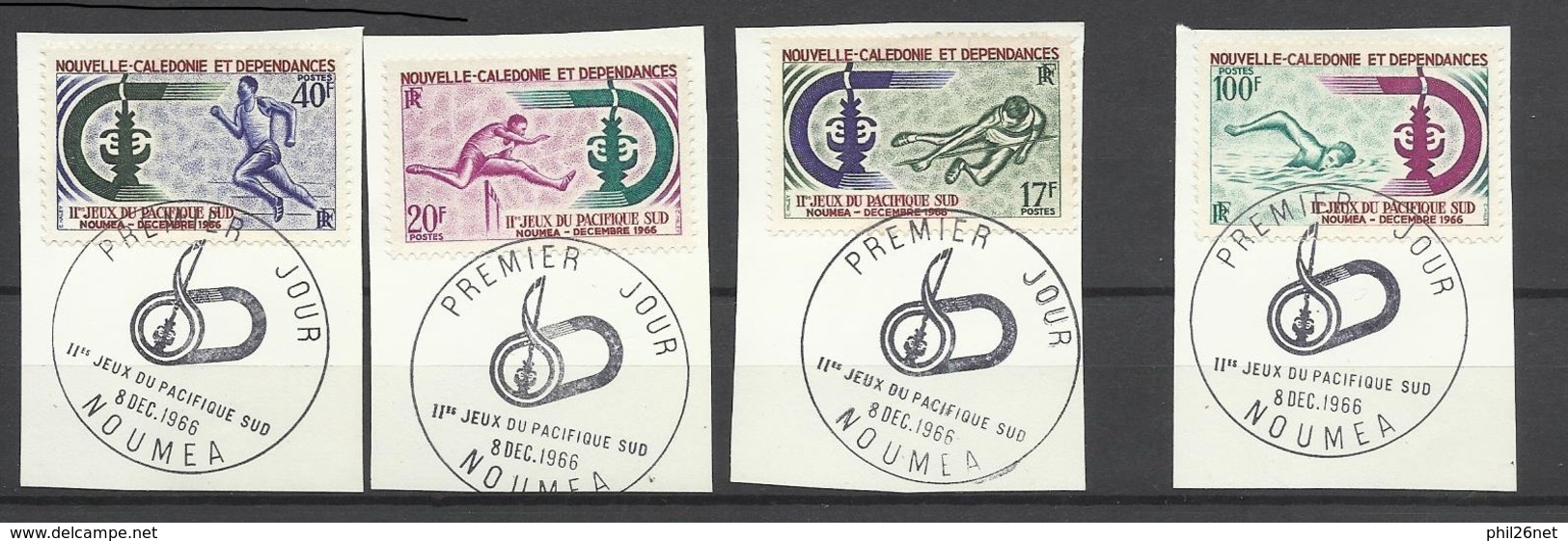 Nouvelle Calédonie N° 332 à 335 Sports Jeux Du Pacifique Série Complète Oblitérés 1er Jour Nouméa 08/12/66 TB   - Used Stamps