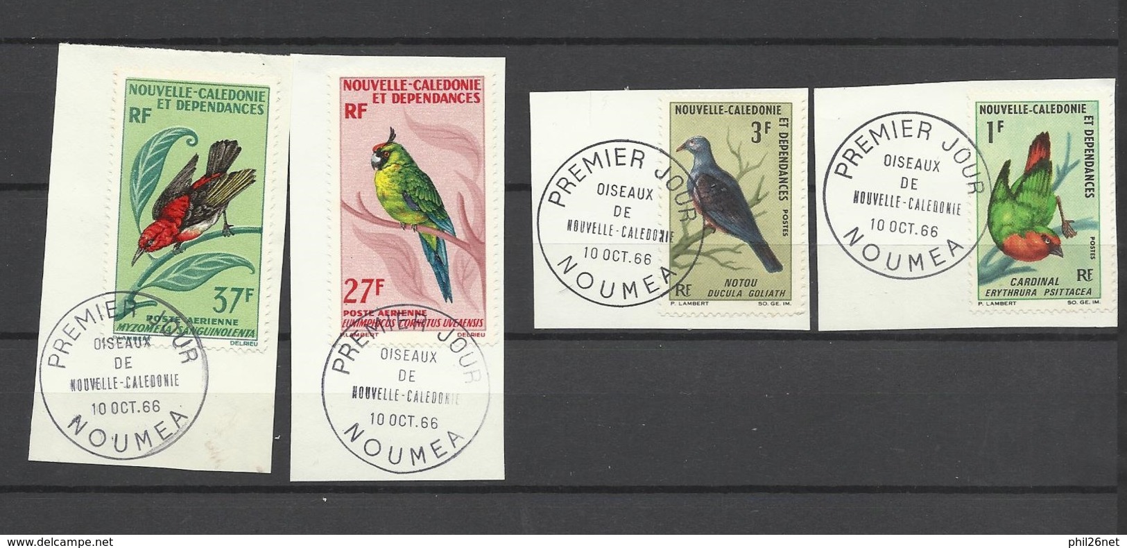 Nouvelle Calédonie N° 330 Et 331 & PA N° 88 Et 89  Série Complète Oiseaux Oblitérés 1er Jour Nouméa 10/10/1966 TB  - Gebraucht