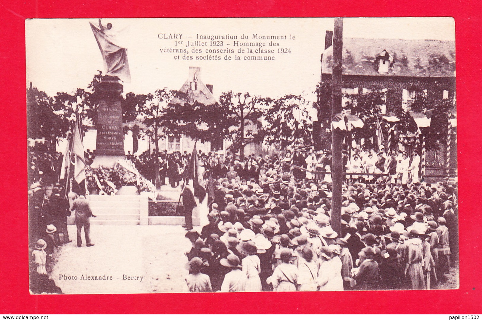 F-59-Clary-01Ph96  Inauguration Du Monument Juillet 1923, Hommage Des Vétérans, Animation, Cpa BE - Altri & Non Classificati