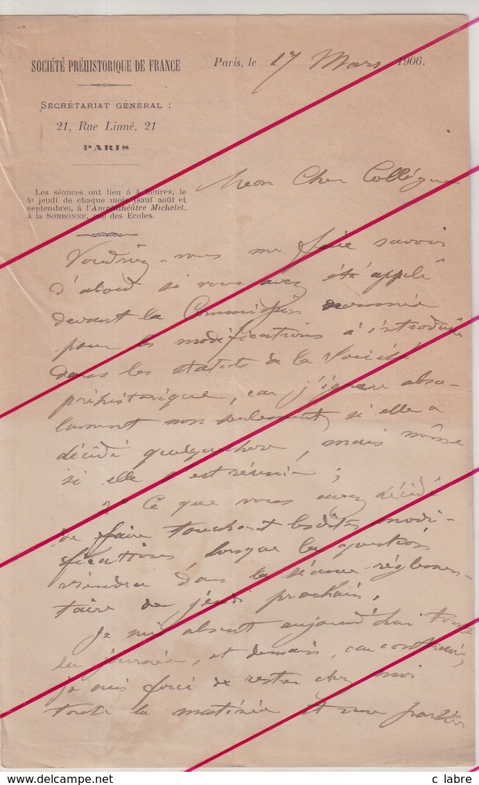 PREHISTOIRE : 6 LAS . D'Emile Rivière à Son So Collègue Et Ami Mr TATE . 1906/14 . - Documents Historiques