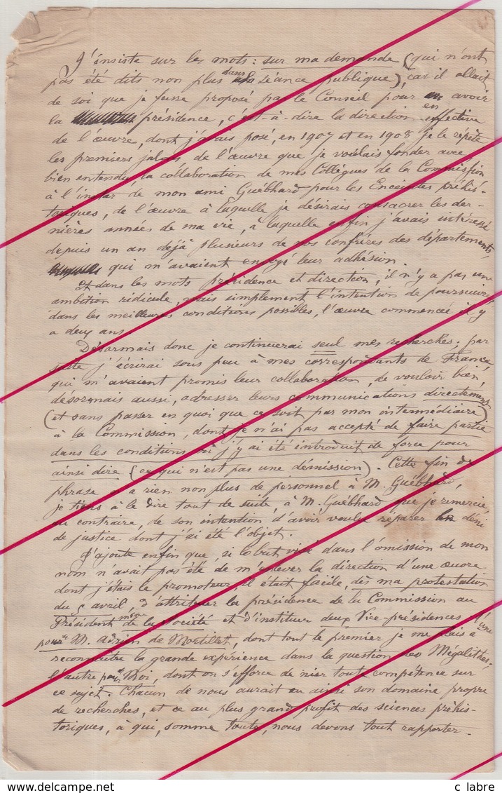 PREHISTOIRE : 6 LAS . D'Emile Rivière à son so collègue et ami Mr TATE . 1906/14 .