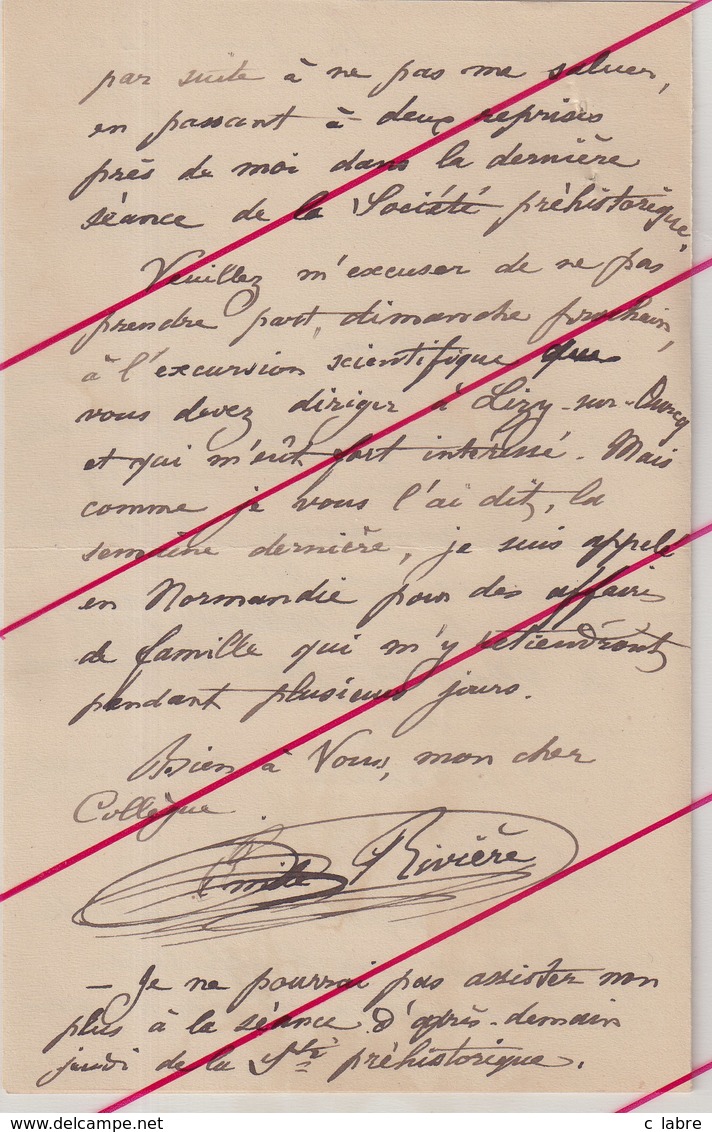 PREHISTOIRE : 6 LAS . D'Emile Rivière à son so collègue et ami Mr TATE . 1906/14 .