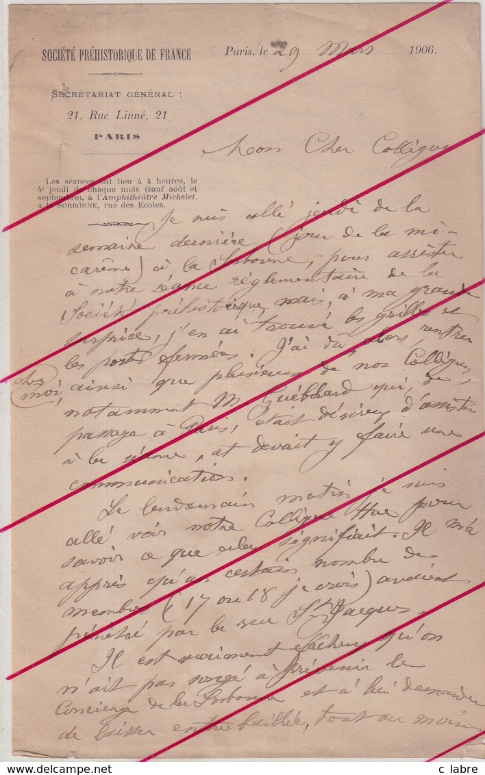 PREHISTOIRE : 6 LAS . D'Emile Rivière à son so collègue et ami Mr TATE . 1906/14 .