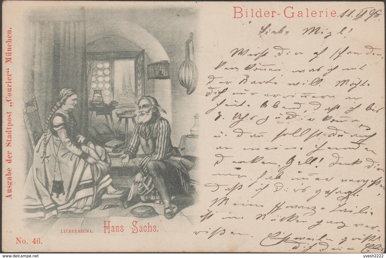 München 1898. Poste Privée Courier De Munich. Hans Sachs, Poète, Apprenti Cordonnier, Jeux De Carnaval, Luth Au Mur Cage - Musique