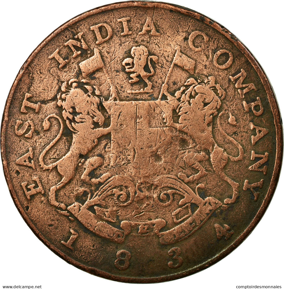 Monnaie, INDIA-BRITISH, BOMBAY PRESIDENCY, 1/2 Anna, 1834, TB, Cuivre, KM:252 - Inde