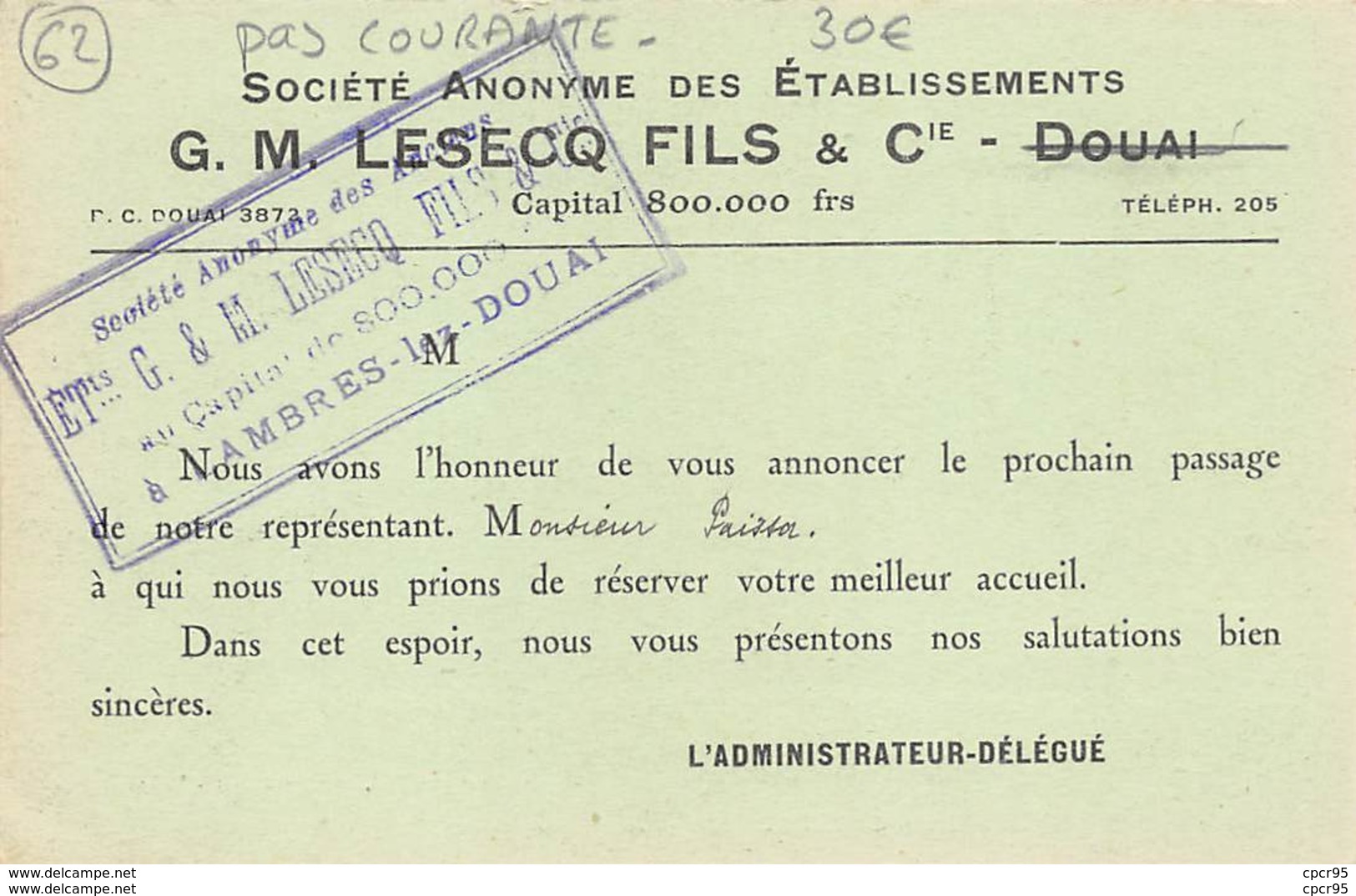 62 . N° 100235 . Lambres . Usines . Embidonnage De Vernis . Pas Courante - Autres & Non Classés