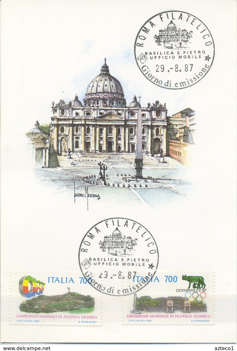 ITALIA - FDC MAXIMUM CARD 1987 - MONDIALI ATLETICA LEGGERA  - SPORT - ANNULLO UFFICIO MOBILE SAN PIETRO IN ROMA - Cartoline Maximum