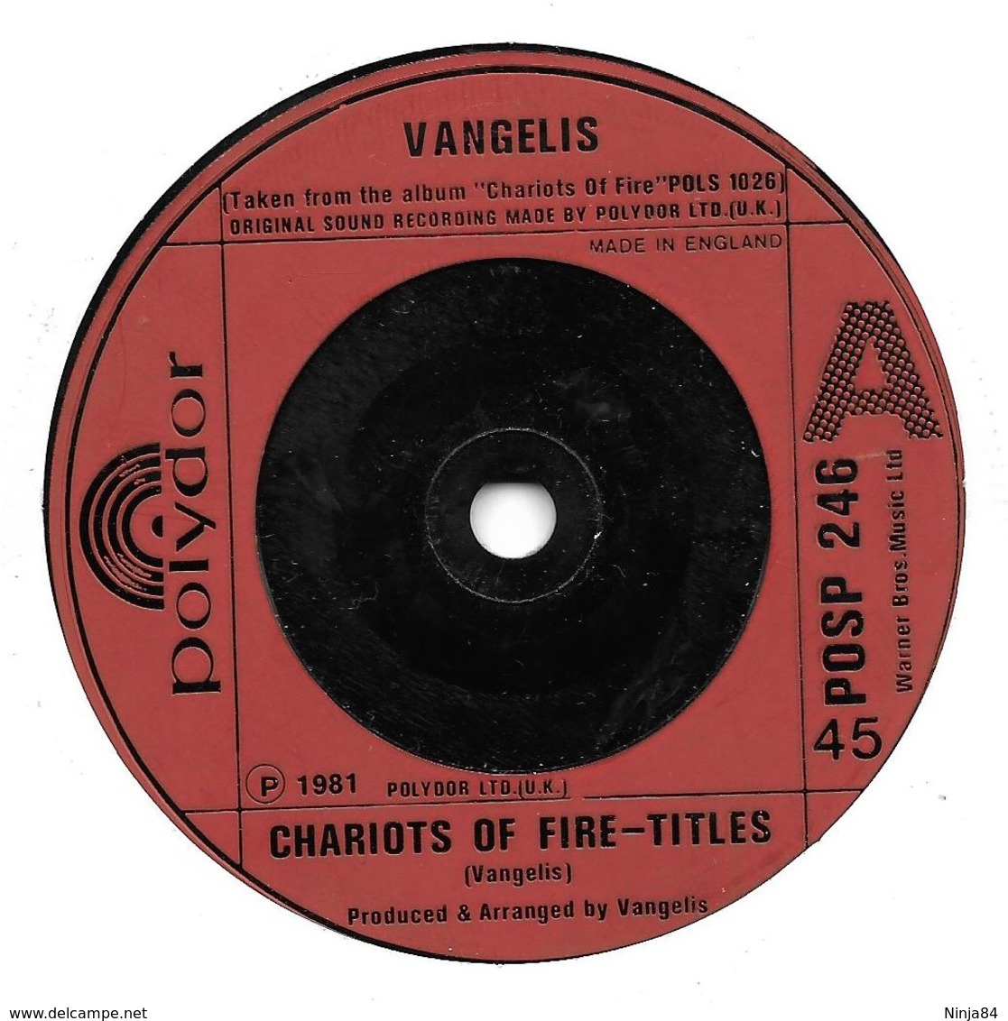 SP 45 RPM (7")   Vangelis  "  Chariots Of Fire-Titles  "  Angleterre - Instrumentaal