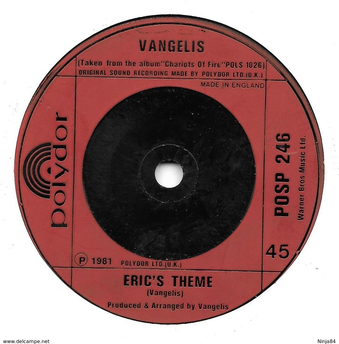 SP 45 RPM (7")   Vangelis  "  Chariots Of Fire-Titles  "  Angleterre - Strumentali