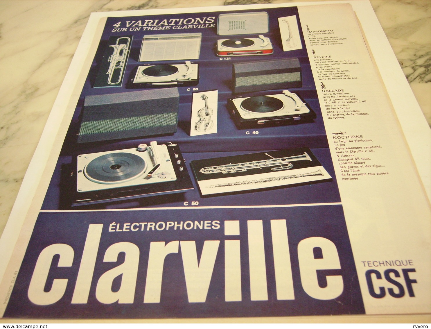 ANCIENNE PUBLICITE ELECTROPHONE CLARVILLE  1964 - Autres & Non Classés