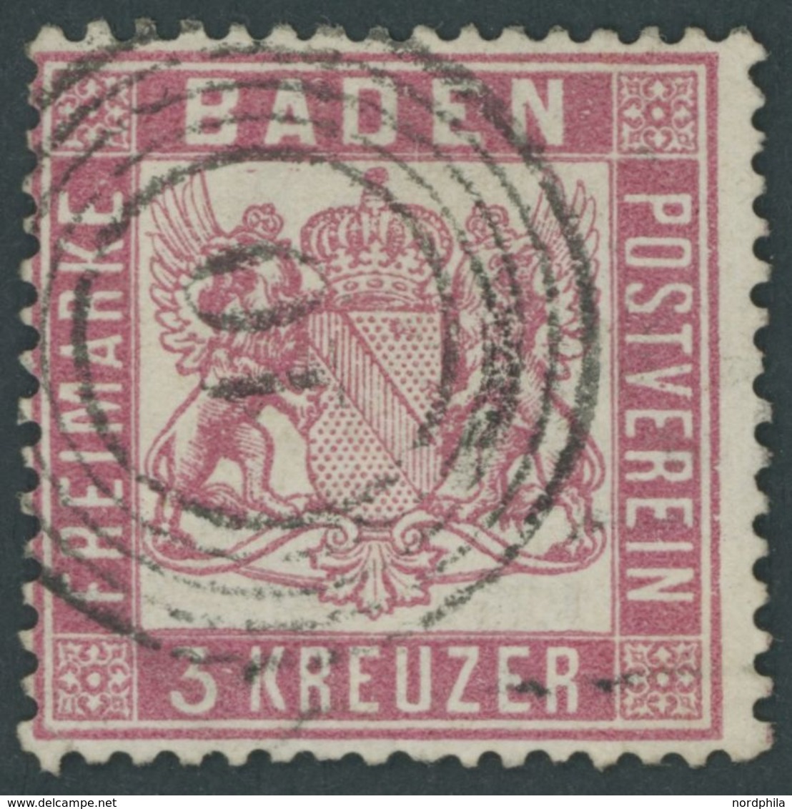 1862, 3 Kr. Rosakarmin, Nummernstempel 10 (RHEINFELDEN), Minimale Bugspur, Pracht, Gepr. Flemming, Mi. 350.- -> Automati - Andere & Zonder Classificatie