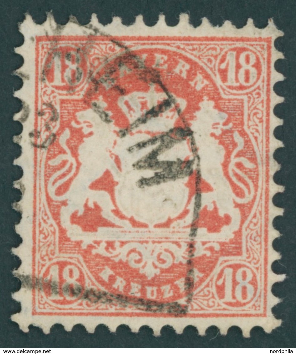 BAYERN 27Xb O, 1870, 18 Kr. Dunkelziegelrot, Wz. Enge Rauten, Kabinett, Gepr. Brettl, Mi. (240.-) - Sonstige & Ohne Zuordnung