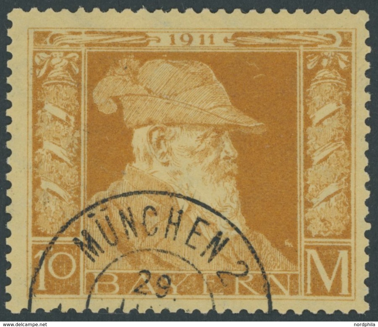 BAYERN 90II O, 1911, 10 M. Luitpold, Type II, Pracht, Mi. 400.- - Sonstige & Ohne Zuordnung