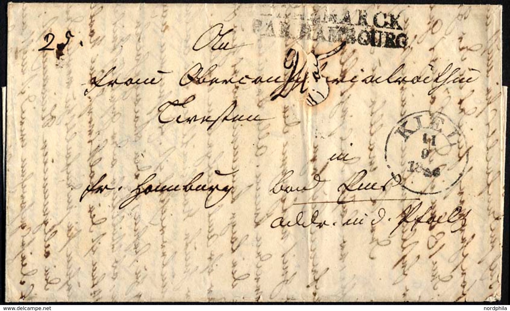 HAMBURG - THURN UND TAXISCHES O.P.A. 1846, DANEMARCK PAR HAMBOURG, L2 Auf Brief Von KIEL (K1) In Die Pfalz, Rückseitig K - Other & Unclassified