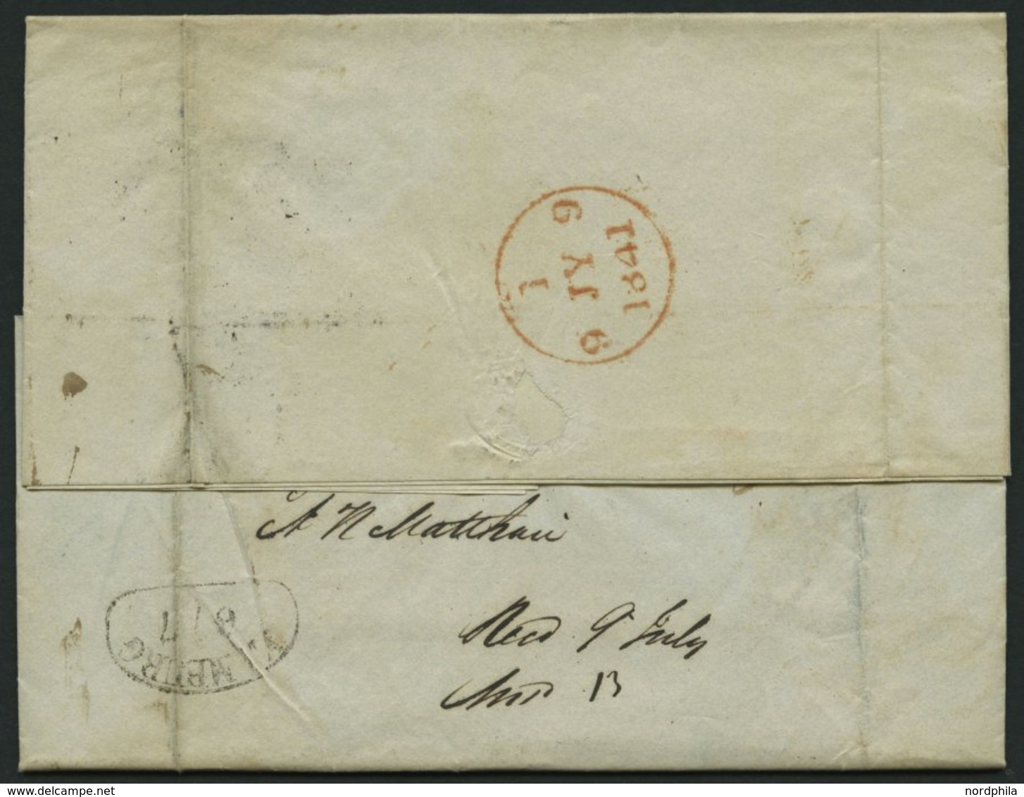 HAMBURG - GRENZÜBERGANGSSTEMPEL 1841, T 8 NOV, In Rot Auf Brief Von Magdeburg (K2) Nach London, Handschriftlich Hamburg  - Préphilatélie