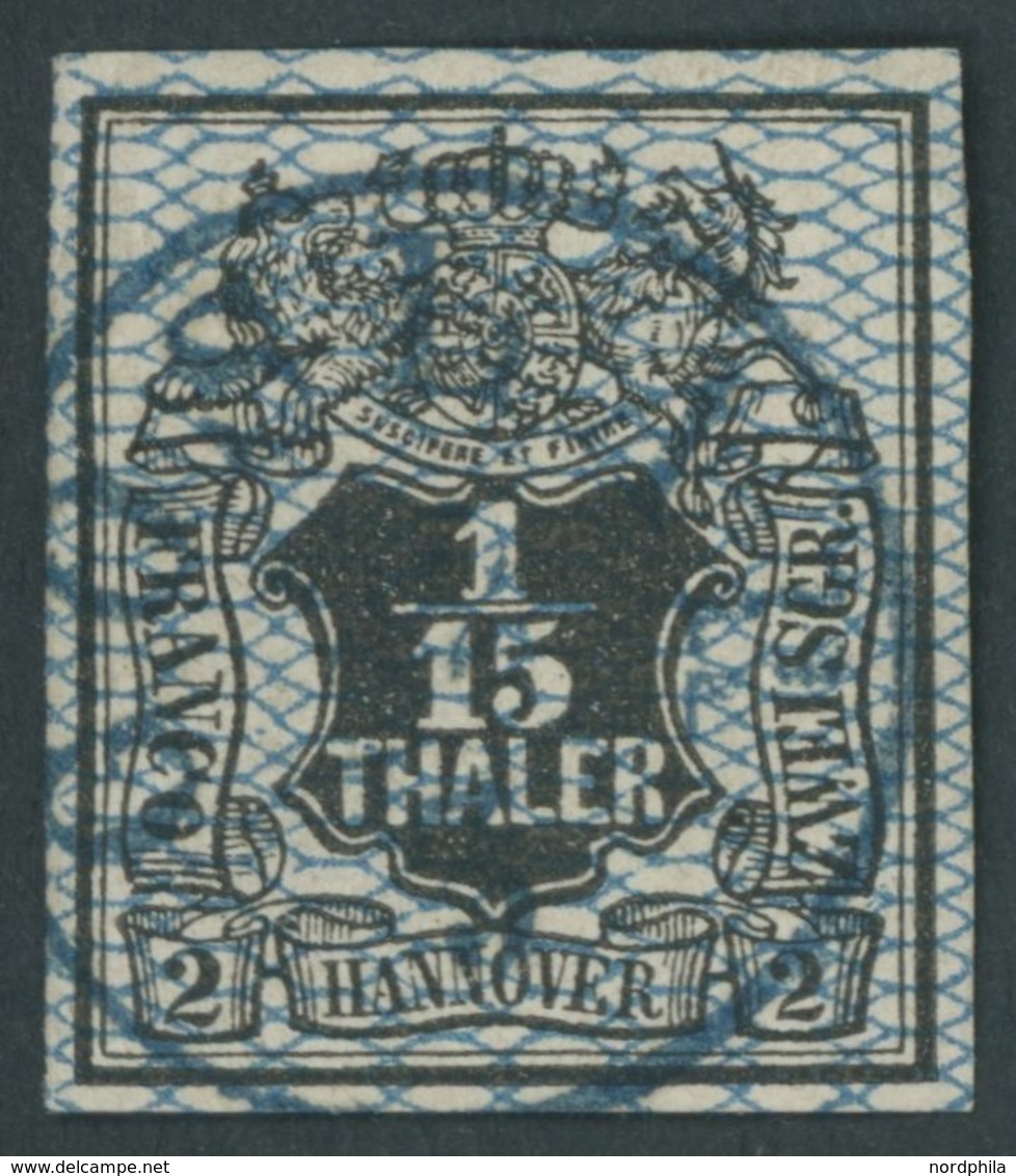 HANNOVER 11 O, 1856, 1/15 Th. Schwarz/grauultramarin, Blauer K1 GOSLAR, Pracht, Mi. 100.- - Hannover