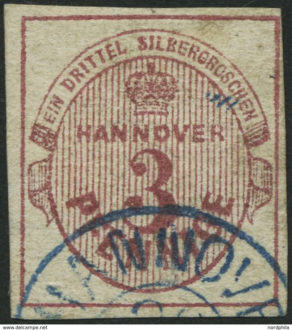 HANNOVER 13b O, 1859, 3 Pf. Dunkelrosa, Pracht, Gepr. Drahn, Mi. 200.- - Hanover