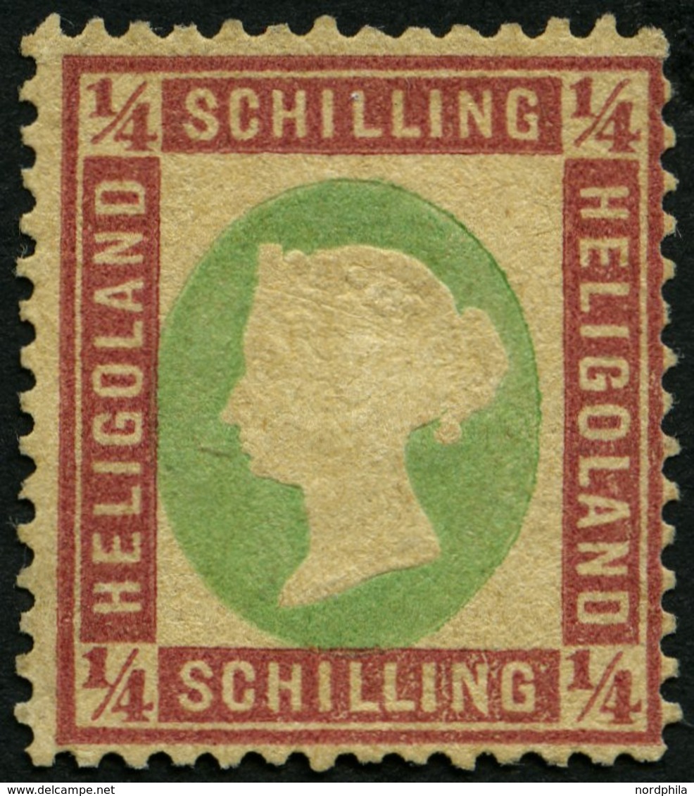 HELGOLAND 8a (*), 1873, 1/4 S. Dunkelrotkarmin/lebhaftgelblichgrün, Ohne Gummi, Stark Repariert Sonst Pracht, Gepr. Este - Helgoland