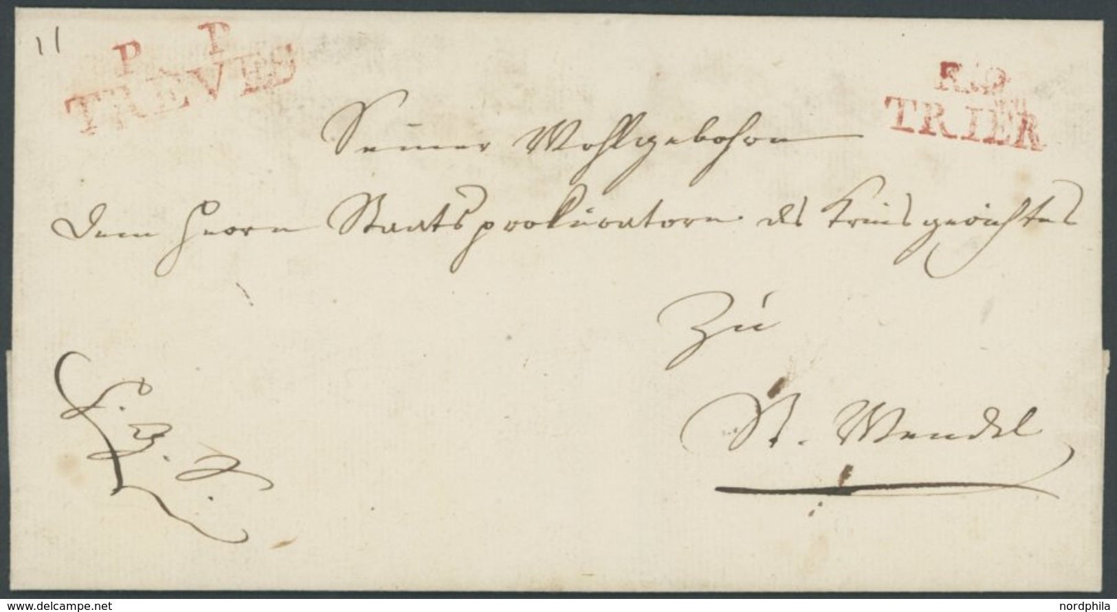 TRIER Und TREVES, R2 In Rot Auf Briefhülle (1814), Mit Rückseitigem Stempel OBER-APELLATIONS-HOF, Pracht -> Automaticall - Vorphilatelie