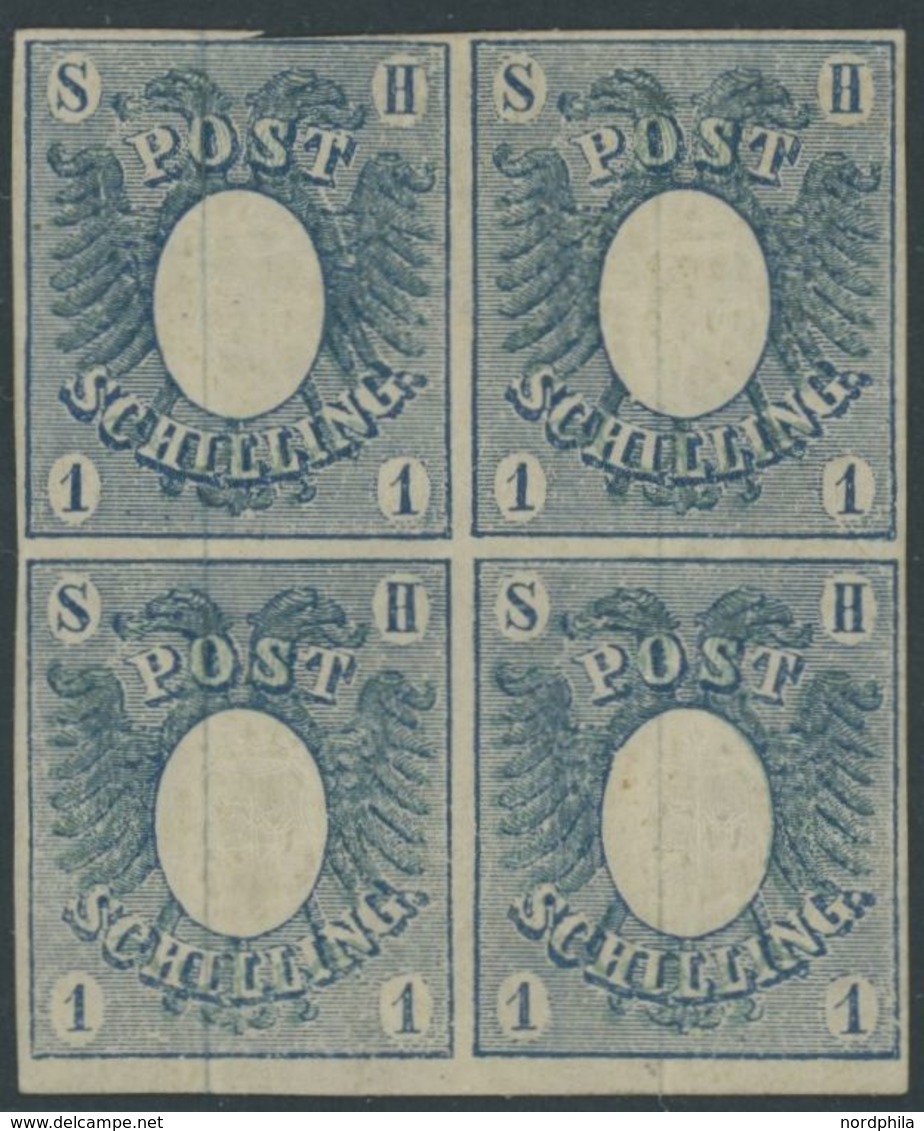 SCHLESWIG-HOLSTEIN 1a VB *, 1850, 1 S. Blau Im Viererblock Mit Vollem Originalgummi Vom Unterrand, Die Linke Obere Marke - Schleswig-Holstein