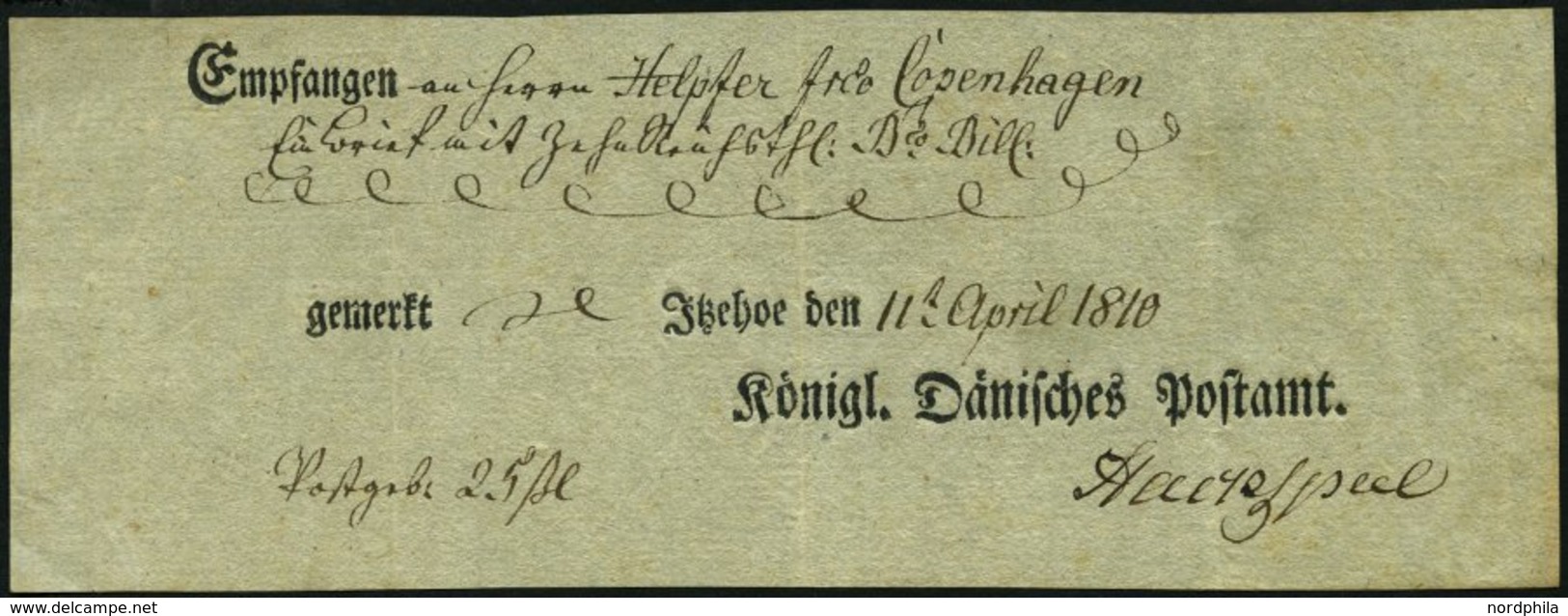 SCHLESWIG-HOLSTEIN 1810, Postschein Mit Ortsdruck Itzehoe, Pracht - Schleswig-Holstein