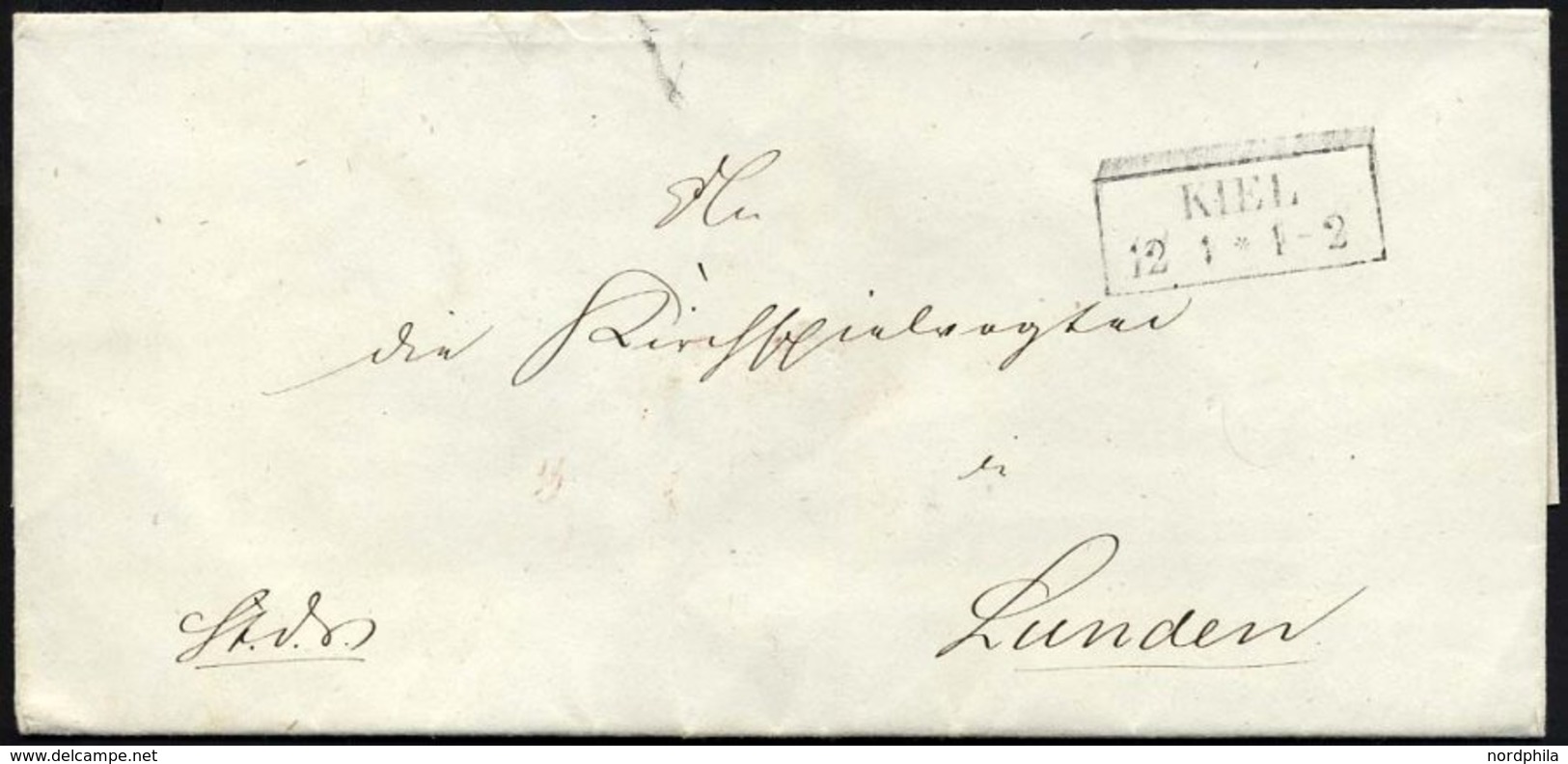 SCHLESWIG-HOLSTEIN Ca. 1849, Brief Von KIEL (R1) Nach Lunden, Rückseitig Vollständiges Lacksiegel Vom Departement Des Kr - Schleswig-Holstein